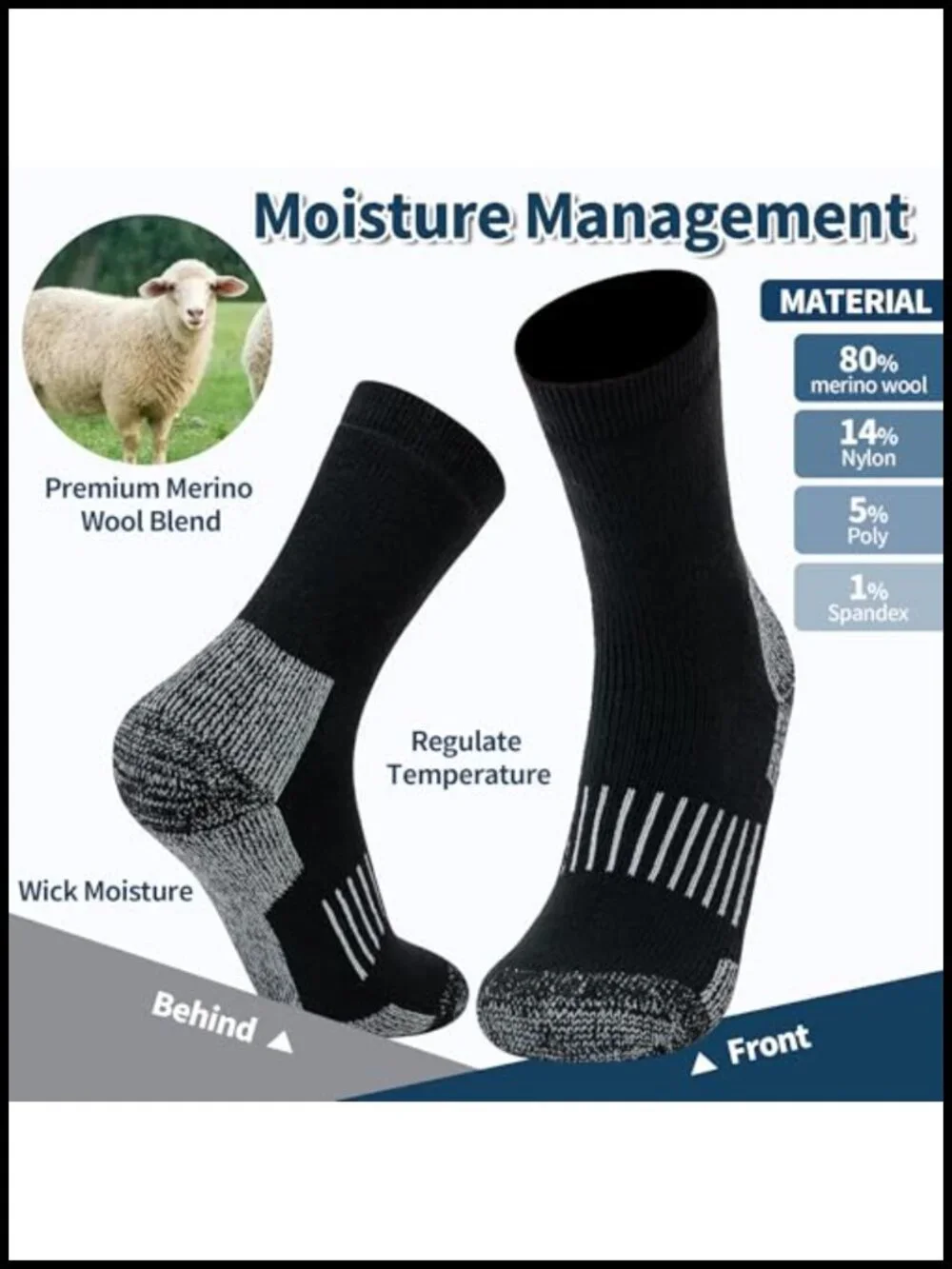 Merino Wool Hiking Cushion Socks Thermal Warm Boot Socks Moisture-Wicking